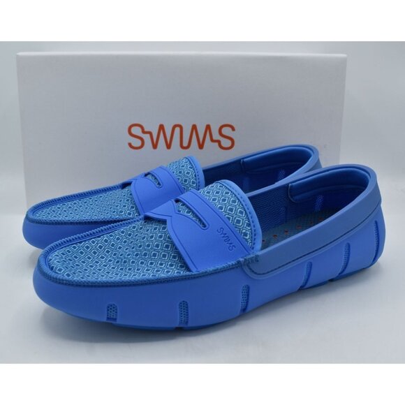 SWIMS Mens Size 13 Sail Blue Printed Penny Loafers Slip On Shoes - Picture 1 of 12